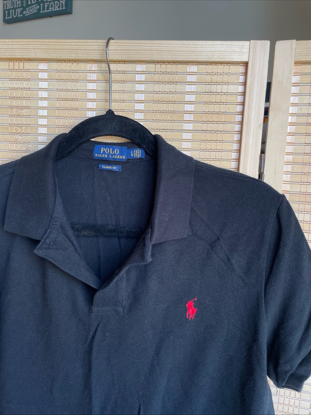 Polo by Ralph Lauren Black Short-Sleeve Polo with Red Pony women’s large